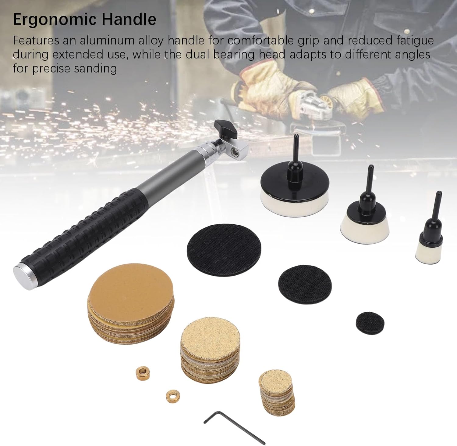 Hand Sanding Set with Buffing Pads Sandpapers and Handle, Sandpaper Disc Kit & Woodworking Accessories, Suitable for Polishing Finishing Woodworking Projects