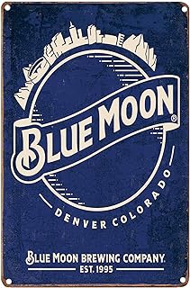 Blue Moon Denver Colorado Vintage Tin Sign Coffee Bar Wall Decor Art Poster Beer Signs for Man Caves 8X12Inch