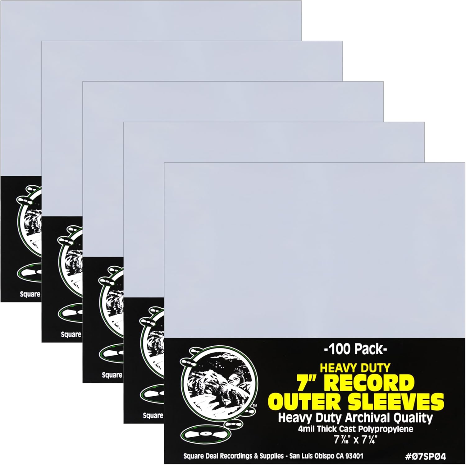 Square Deal Recordings & Supplies - 7" 45rpm Vinyl Record Outer Sleeves - Heavy Duty 4mil Thick - Archival Quality - Set of 500#07SP04