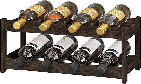Amazon.com: BAMEOS Wine Rack Freestanding 2 Tier 8 Bottle Bamboo Wine ...