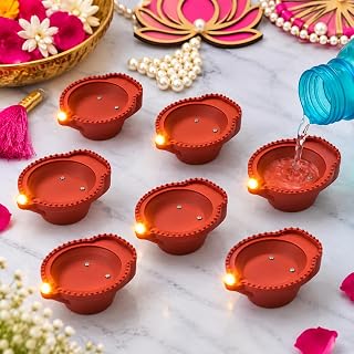 eCraftIndia Set of 6 + 1 Complimentary Diwali Water Sensor Diyas (7 Pcs) | Smokeless Diyas | LED Diyas | Water Diyas for Diwali | Decoration Items for Home Decor (Height - 3.15 Inch)