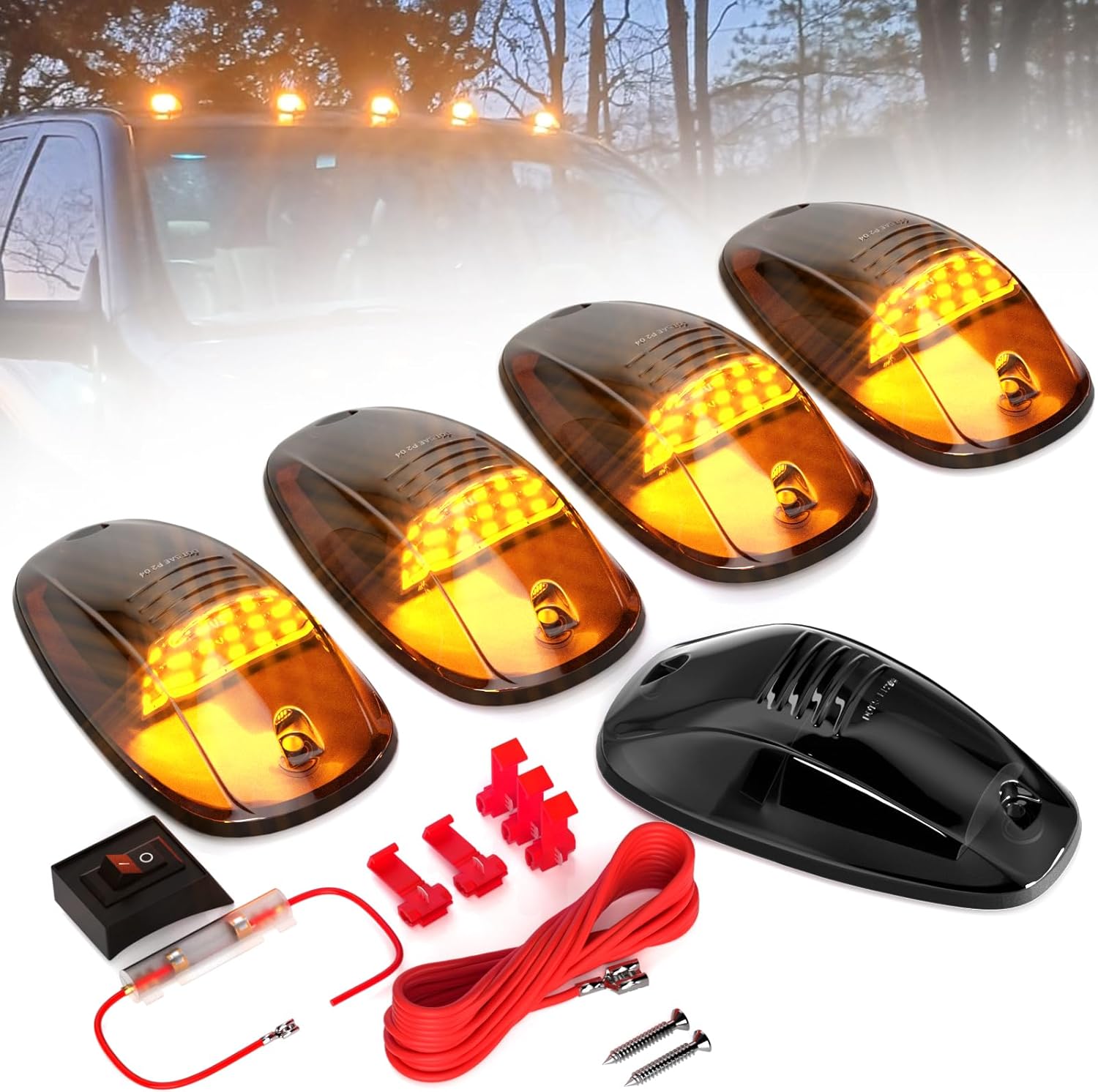 PSEQT 5Pcs 24LED Cab Roof Top Marker Running Clearance LED Lights Purple with Smoked Lens Compatible with Dodge Ram Pickup Trucks 1500 2500 3500 4500 5500 (2003-2018)