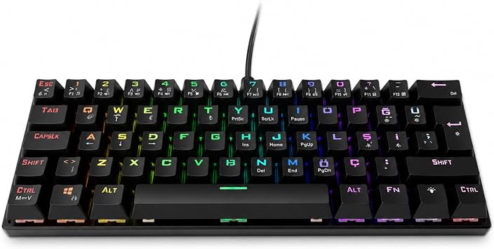 60% Kablolu RGB Mekanik Oyuncu Klavyesi, 62 Tuşlu Türkçe Q Siyah