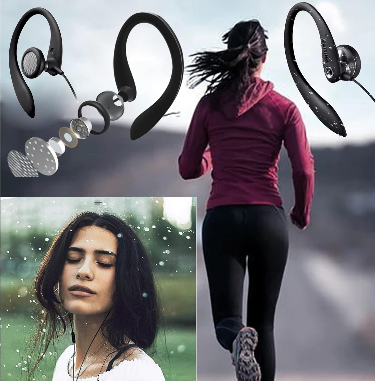 Philips SHS3200BK/37 Flexible Earhook Headphones, Black