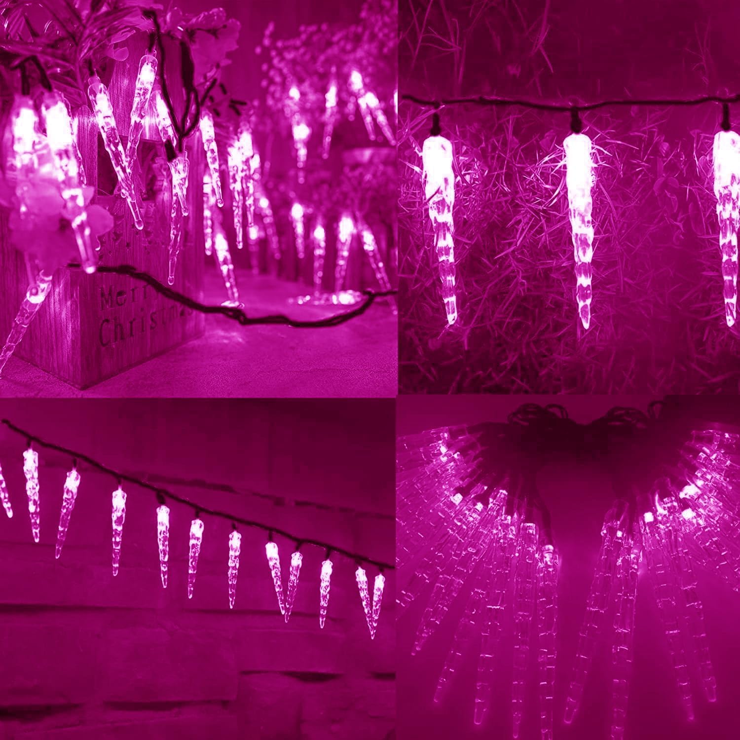 Lód wróżka LED, 10 metrów 80 diod LED na baterie plastikowe lodowe bajki oświetlenie kurtyny do każdego ogrodu, trawa, wesele, wakacje, dekoracja imprezowa (różowy)