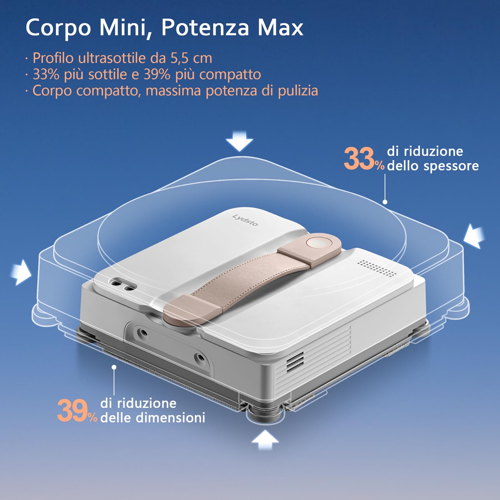 Lydsto WL07Max Robot Lavavetri Compatto, Quattro Ugelli ad Ultrasuoni, Pulizia Degli Angoli, 8000 Pa Lavavetri Elettrico, Serbatoio da 110ML, 4 Modalità di Pulizia