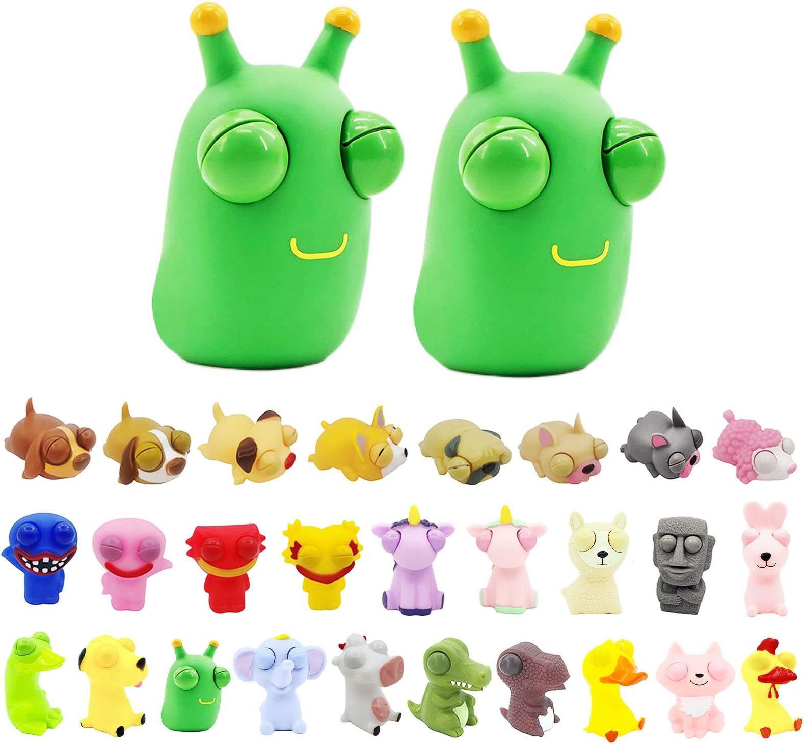 2pcs 3D Green Grass Worm Popping Out Eyes Squeeze Toys for Kids,Funny Pinch Toy Novelty Fidget Toy Hand Squishy Squeeze Toy Stress Relief Toys for Kids Adults,Birthday Gift,Christmas Stocking Fillers