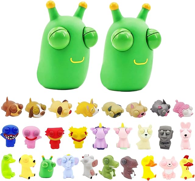 Funny Grass Worm Pinch Toy Green Bug Stress Relief Toys,2pc Green Eye Popping Worm Stress Toy,Fidget Squishy Squeeze Toy with Pop Out Eyes for Kids Adults Autistic Birthday Gifts,Xmas Stocking Fillers
