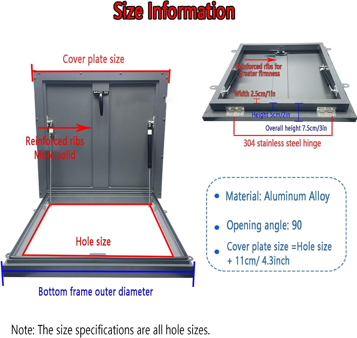 Aluminum Roof Hatch with Galvanized Basement Lid Rainproof Access Cover Square Security Door with Gas Shock Strut Ideal for Manhole & Cellar Exits