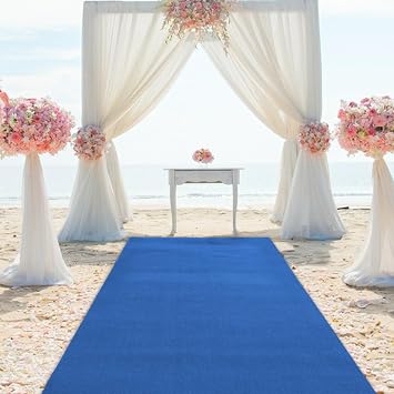 CNCEST Blue Carpet Runner for Party, 360GSM Thick Aisle Runner, 33Ft Non-Slip Runway Rug for Wedding Ceremony Movie Theme Party Proposal Decorations (Blue)