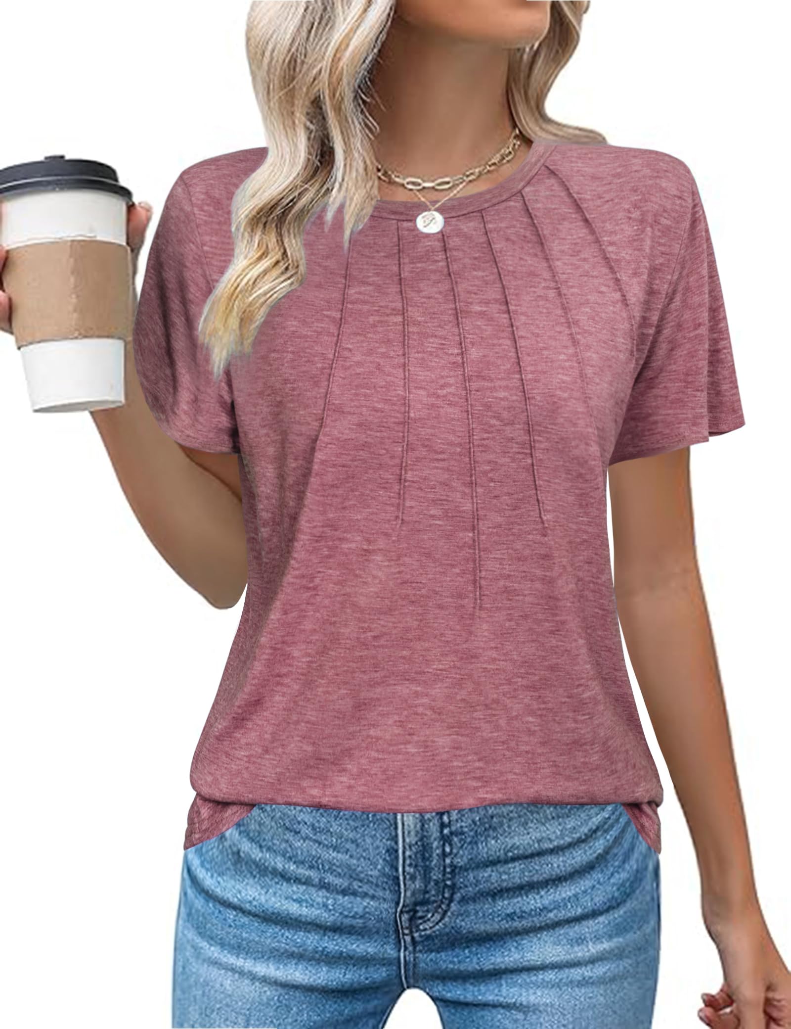 Gyabnw Tshirt Damen Sommer Rundhals Oberteile Elegant Basic Tops Frauen Blusen Kurzarm Damen Baumwolle Lässige Sommershirt
