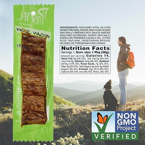 Miniatura 9 de Primal Spirit Vegan Jerky - "Sabor clásico" - Ahumado de nogal, 0.35 oz de proteína a base de plantas por onza, certificado sin OMG, sin