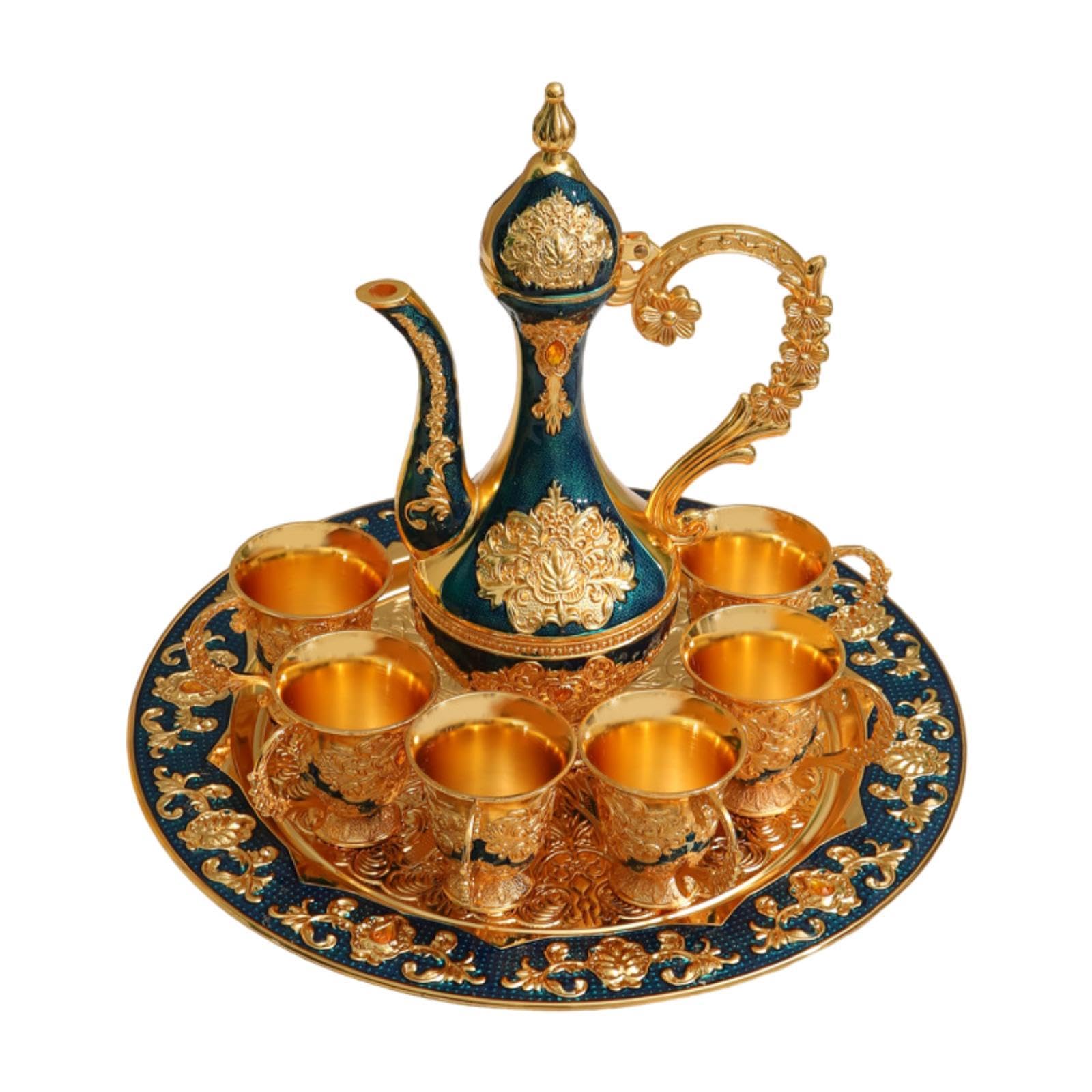 Yajuyi Service à Thé Turc, Comprenant Une Théière, Un Plateau à Café et Six Tasses. Idéal comme Cadeau pour Un Anniversaire, Un Mariage Ou Toute Autre Occasi, Bleu