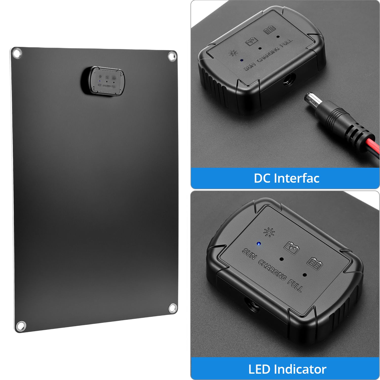 QWORK® Caricabatterie solare 12V 20W con celle monocristalline, con Connessione SAE, impermeabile IP67 - Pannello Solare Portatile