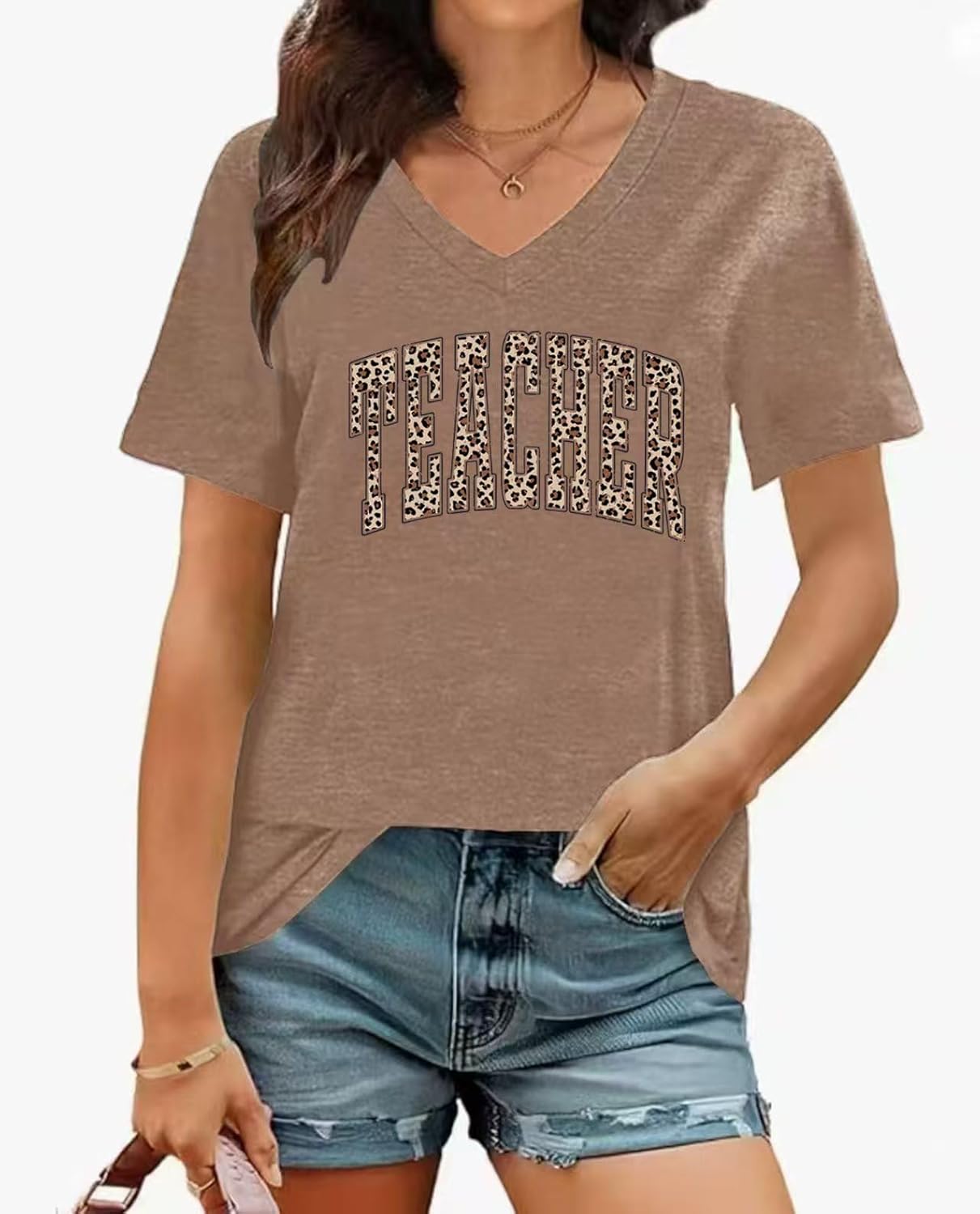 Teacher Shirts for Women: Teach Print T-Shirts Teaching Gift Tees Inspirational Vneck Shirt Tops - Image 2