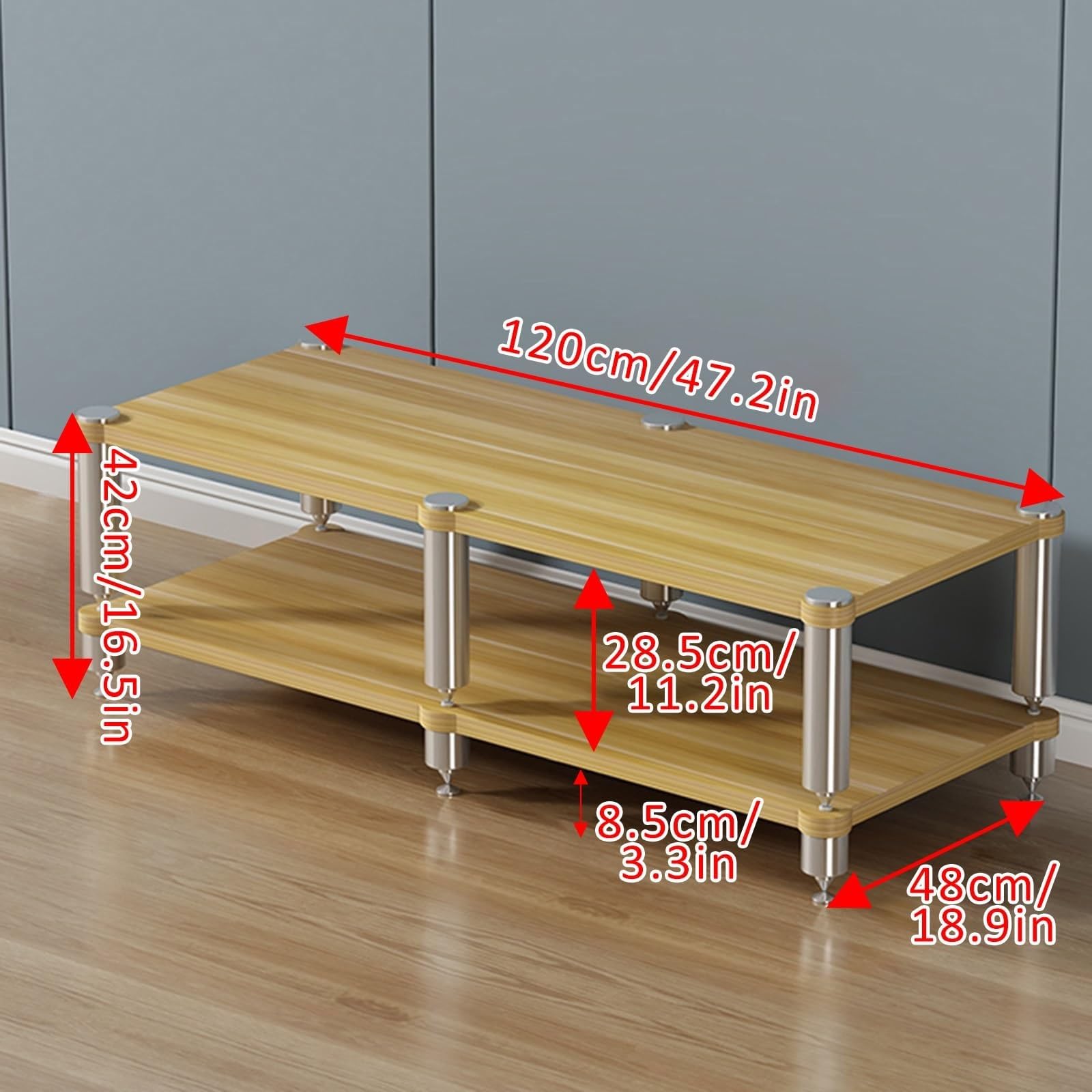 Soporte de madera abierto de 2 niveles con patas amortiguadoras de golpes para consolas de videojuegos, CD y DVD, elegante diseño negro