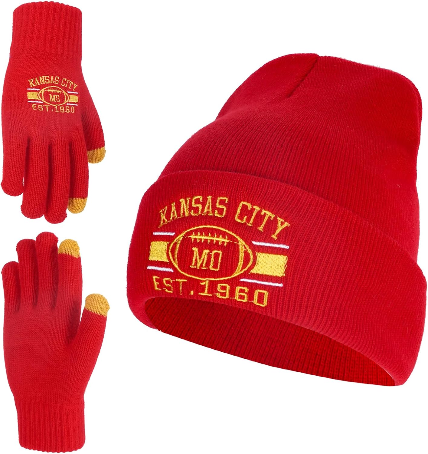 Classic Beanie Hat for Football Fans Embroidered Skull Cap Vintage Cuffed Knit Hat Warm Winter Gloves Gifts for Men Women