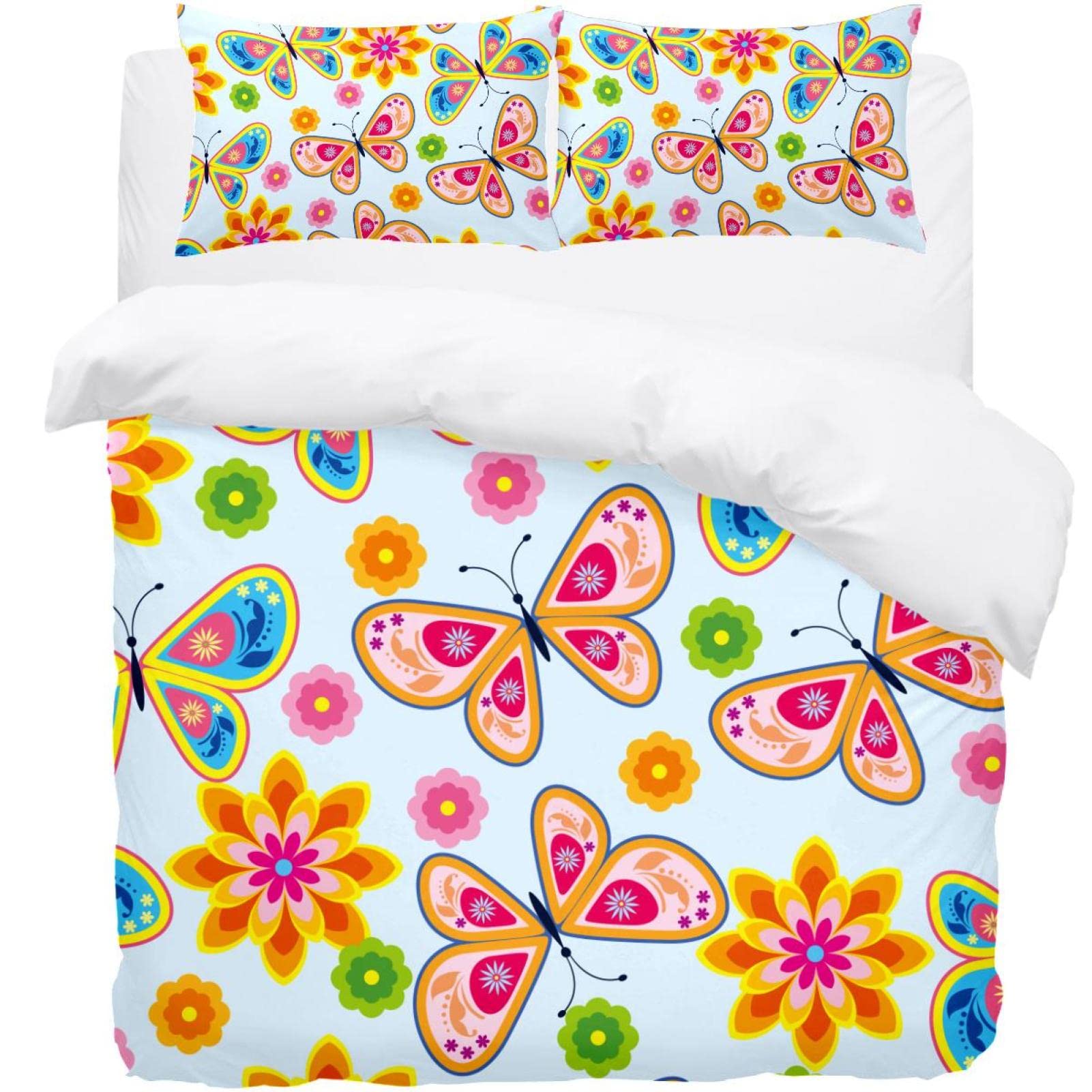 Parure de lit simple anti-stress avec housse de couette douce à motifs fleuris multicolores