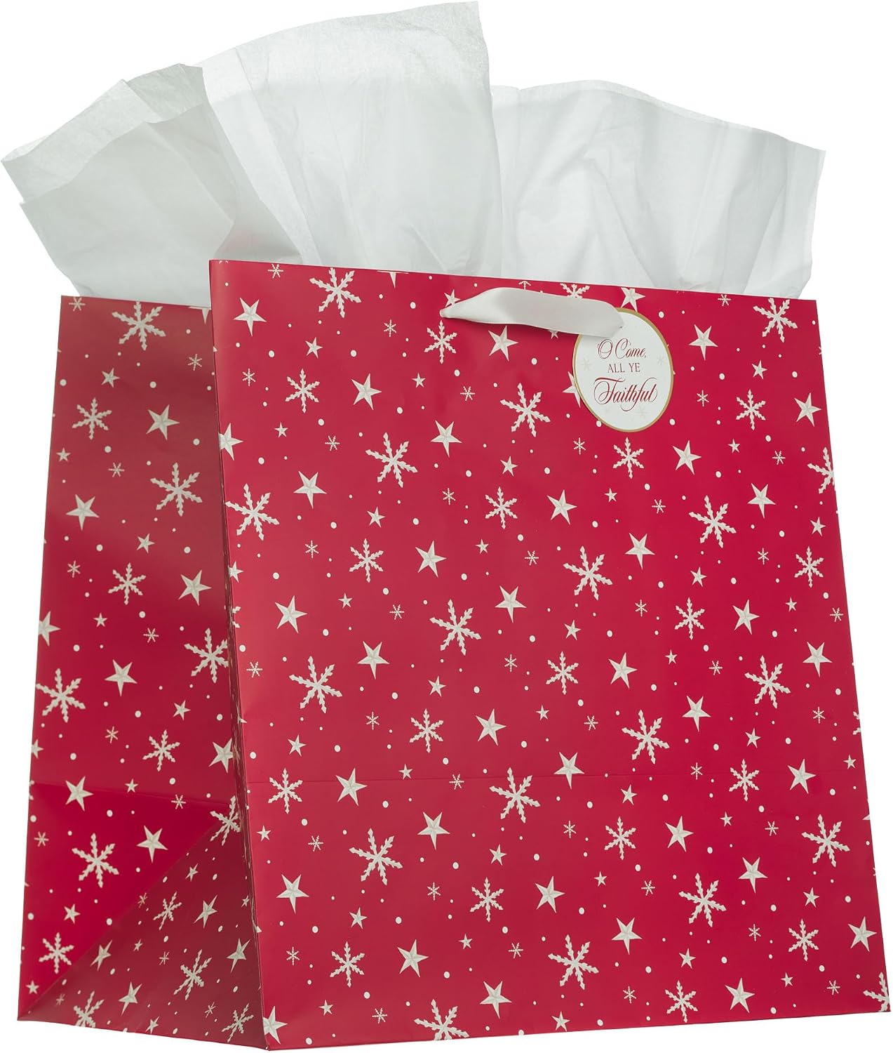 Christian Art Gifts Three Piece Inspirational Christmas Gift Bag, Tag & Wrapping Tissue Paper Set for Men & Women: Home for the Holidays Theme, Cute Snowy Multicolor Red, Green & White Festive Designs