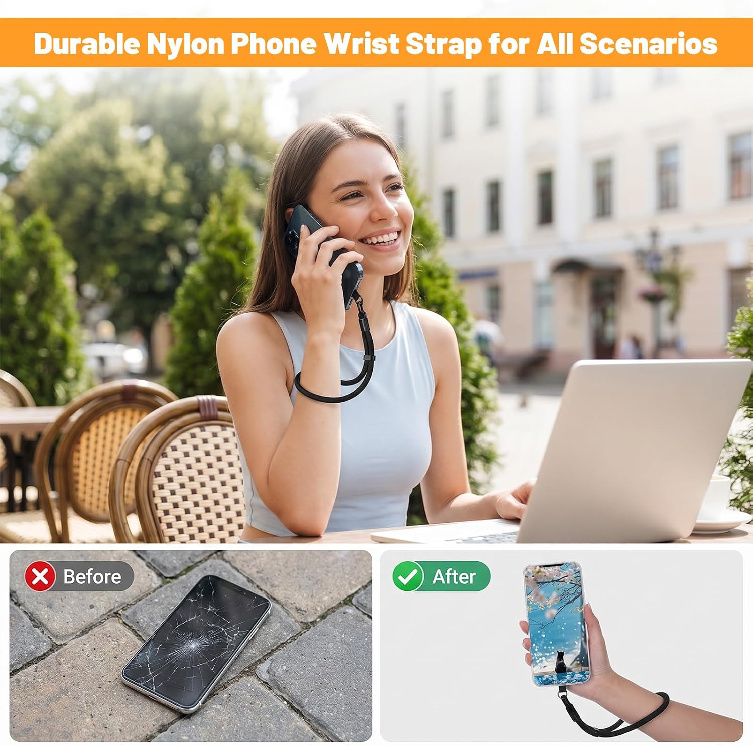 4 Pack Phone Wrist Strap, Adjustable Cell Phone Lanyard Strap, Wrist Lanyard with 360° Rotating Hook and Tether Tabs