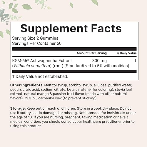 Miniatura 4 de Micro Ingredients KSM-66 Ashwagandha Gummies 300 mg, 120 unidades | Sabor de fruta de la pasión de mango sin azúcar | Potente extracto de raíz |