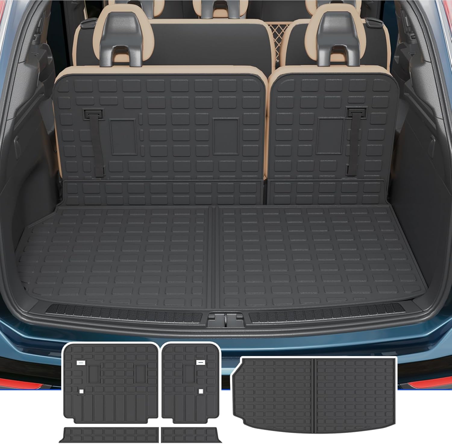 Rongtaod Cargo Mat Compatible with 2024 2025 2026 Chevrolet Traverse (NOT Limited) & GMC Acadia 2025 2026 Buick Enclave Trunk Liner Cargo Liner Chevy Traverse Accessories (Trunk Mat+Backrest Mats)