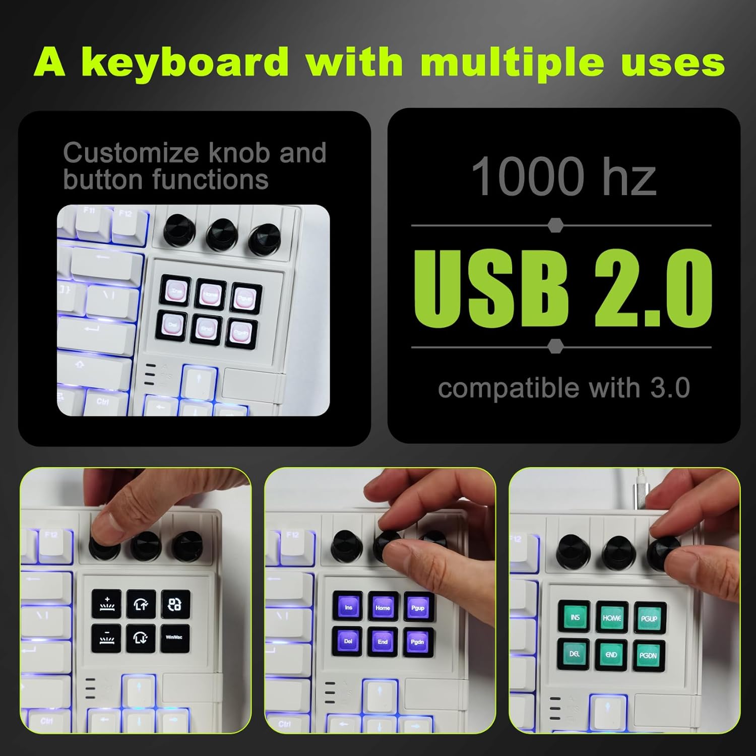 78-Key Wired Mechanical Gaming Keyboard with 6 LCD Programmable Macro Keys, RGB Backlit, Compact Tenkeyless Design for PC/Mac Gamers & Content Creators (Red Switch) (White)