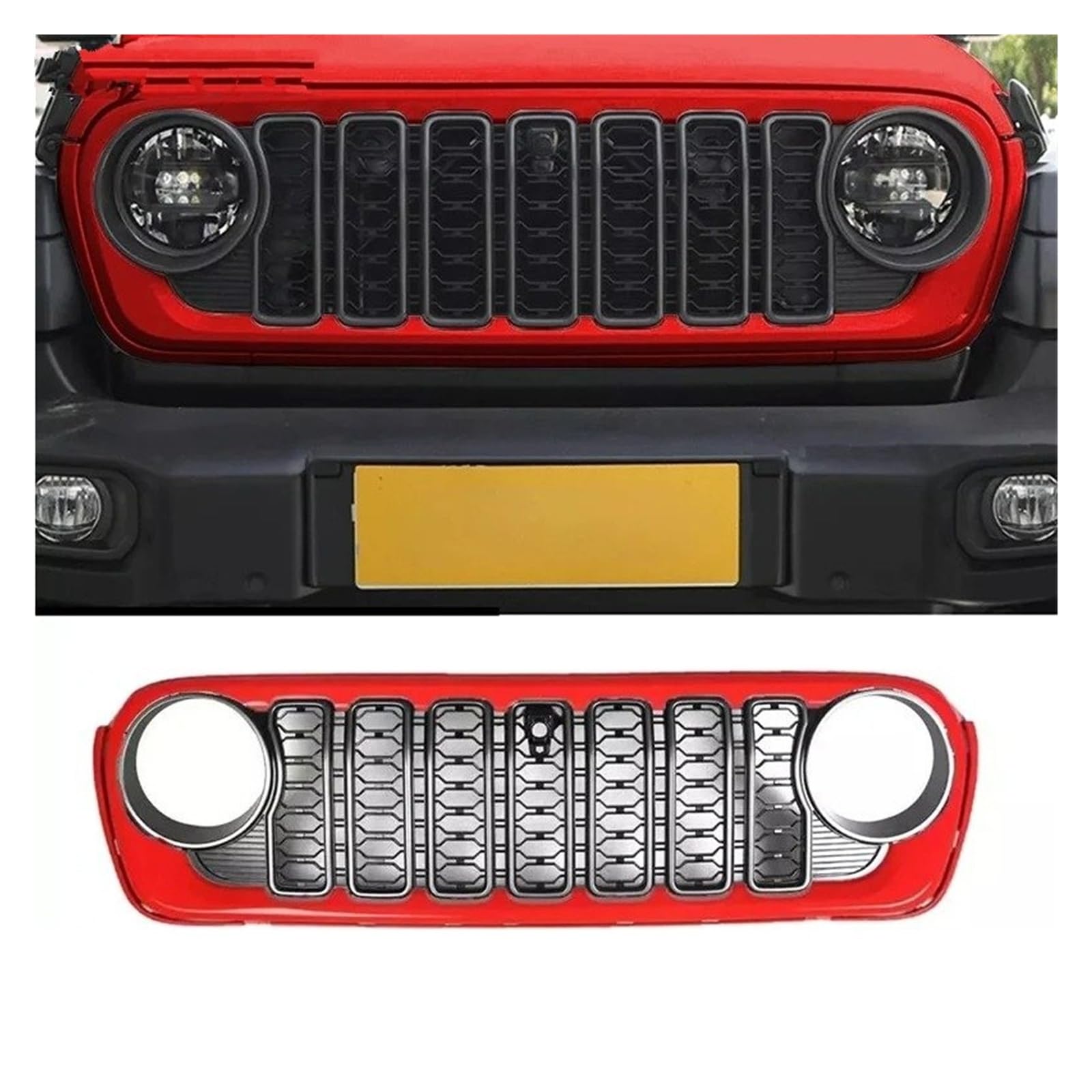 Griglia Anteriore Dell'auto Per Jeep Per Wrangler JL JT 2018-2024 Plastica ABS Una Varietà Di Colori Auto Paraurti Anteriore Griglia Maglia Accessori Ricambio Griglia paraurti(Red with hols)