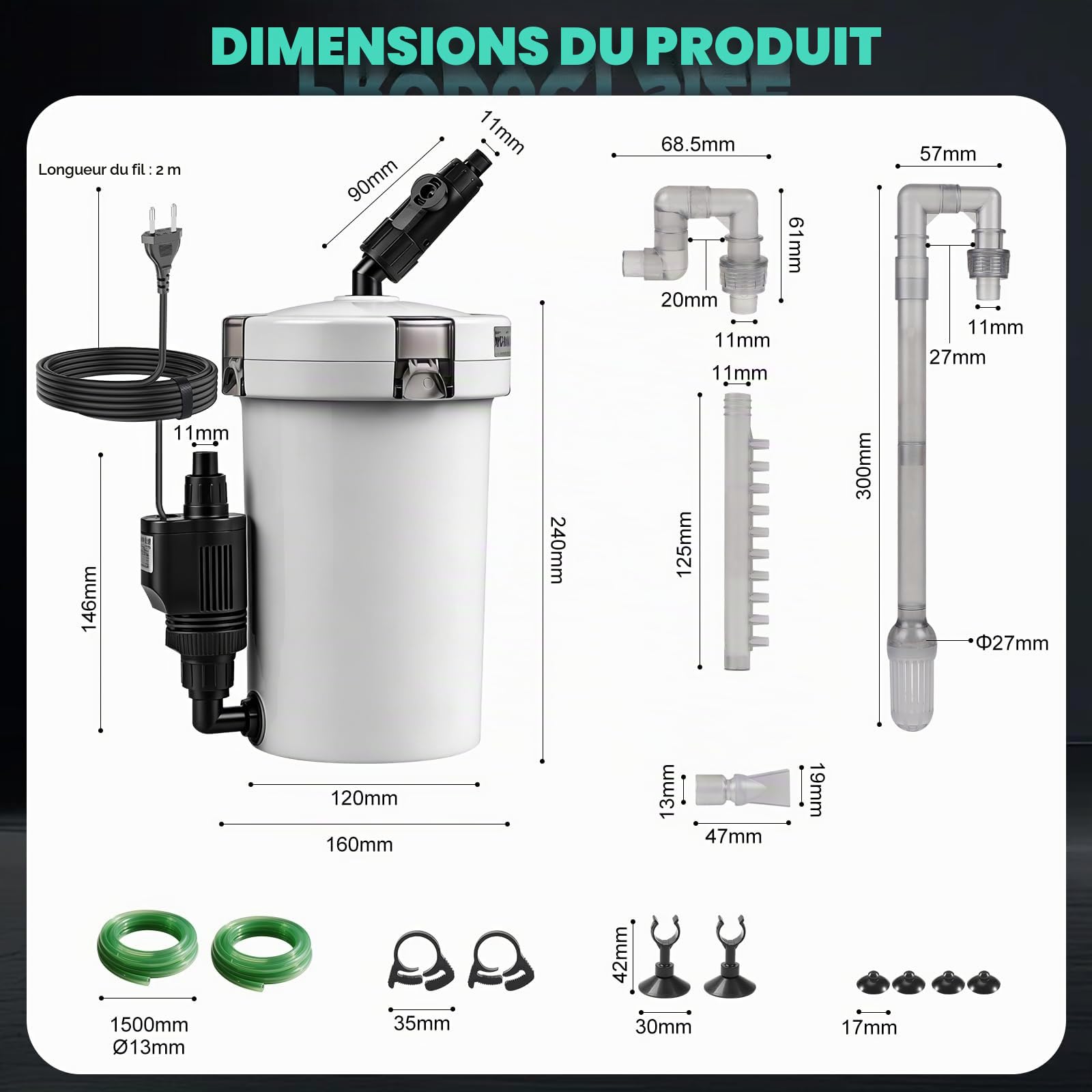 EXLECO Filtre Aquarium Externe Réglable 400L/H 6W, Silencieux Pompe a Air Aquarium avec Matériel de Filtration, pour Réservoir Jusqu’à 150 L, pour Poisson Rouge, Tortue Deau, HW-603B