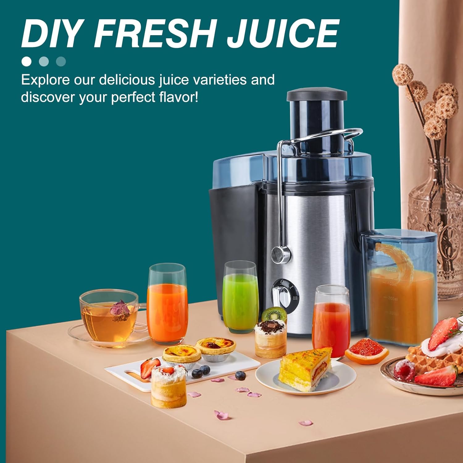 Juicer Machine, 1000W Centrifugal Juicer Extractor, Dual Speed Juice Maker with Wide Mouth 2.6”Feed Chute for Fruit and Vegetable, Easy to Clean, Stainless Steel