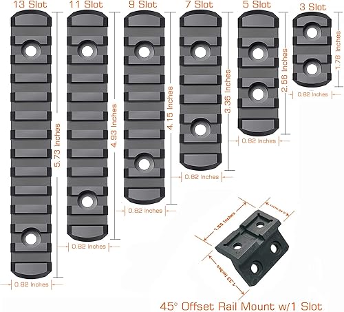 Miniatura 4 de CG GEARS Picatinny Rail de 3,5,7,9,11,13 ranuras para Mlok, sección de rieles de polímero más montaje desplazado con tuercas en T, tornillos y llave