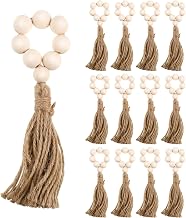 Napkin Rings Set of 12 Spring Napkin Rings Boho Napkin Holder Wooden Pearl Napkin Rings with Tassels Rustic Bead Napkin Holders for Farmhouse Table Decorations Wedding Decor Home Improvement (12)