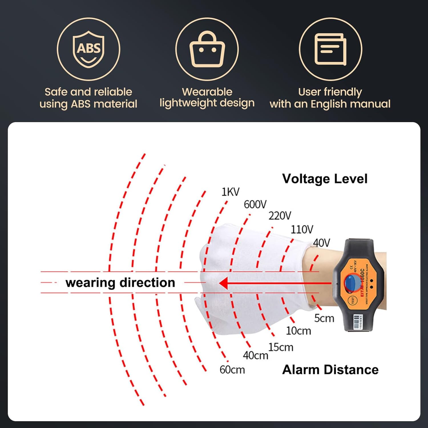 EITAI1860C Wearable Voltage Alarm Detector, 40V-1kV, Manufacturer Direct Sales, Non-Contact Induction, Sound & Light Alarm, Personal Voltage Detector, Safety Voltage Detector, V-Watch