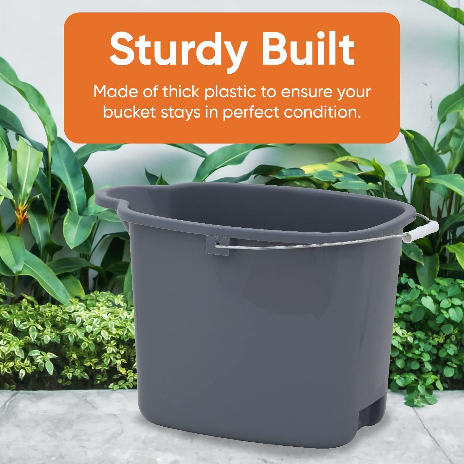 Superio Plastic Bucket with Grip Handle, 16 Liter Large Spout Cleaning Pail Grey, Heavy Duty Bucket Home Floor Mopping, Bath, Car Wash, Bowls for Camping, Fishing, 2 Pack