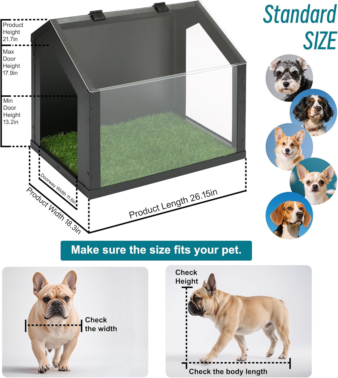 高い壁を備えたスタイリッシュな屋内犬用トイレ、耐久性のある洗えるフェイクグラスマット、スプラッシュガードデザインで散らからない斜めの