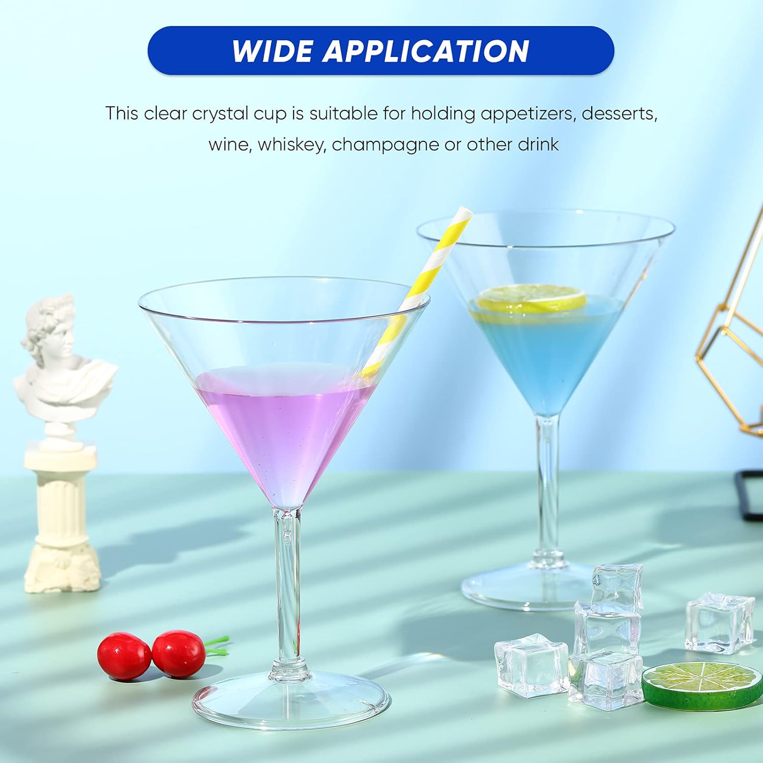 Patelai 12 Pcs Plastic Martini Glasses Reusable 10 oz Clear Crystal Martini Cocktail Glasses with Stem for Espresso, Cosmopolitan, Gimlet, Home Bar, Wedding, Party, Glassware Gift Set