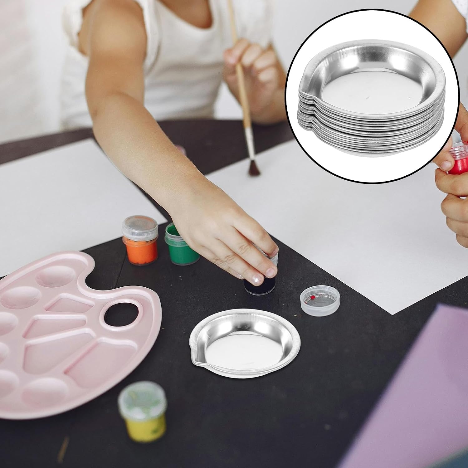 COHEALI 8pcs Stainless Steel Paint Mixing Tray with Pour Spout, Small Watercolor Palette for Artists, Multi-Functional Metal Pigment Plate for DIY Model Coloring and Water Mixing