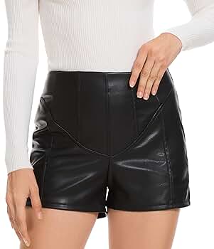 Zebaexf Women's Black Faux Leather Shorts High Waist Legging