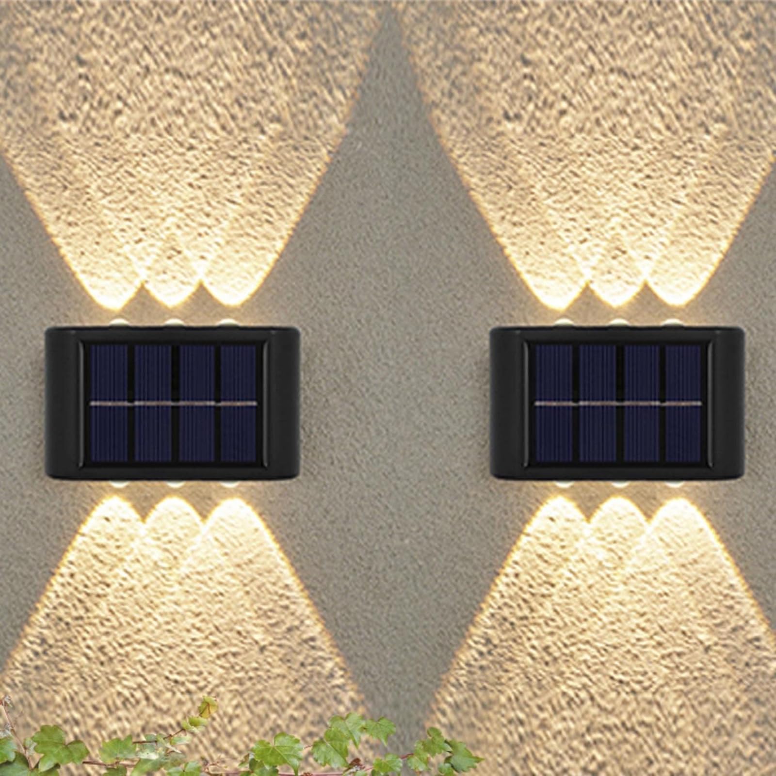 YQbest 2 Pack Solar Wall Lights Outdoor, 6 LED Waterproof Solar Fence Lights Up and Down Wall Lamps for Garden Decoration, Fence, Yard, Front Door, Pathway (Warm White, 2 Pack)