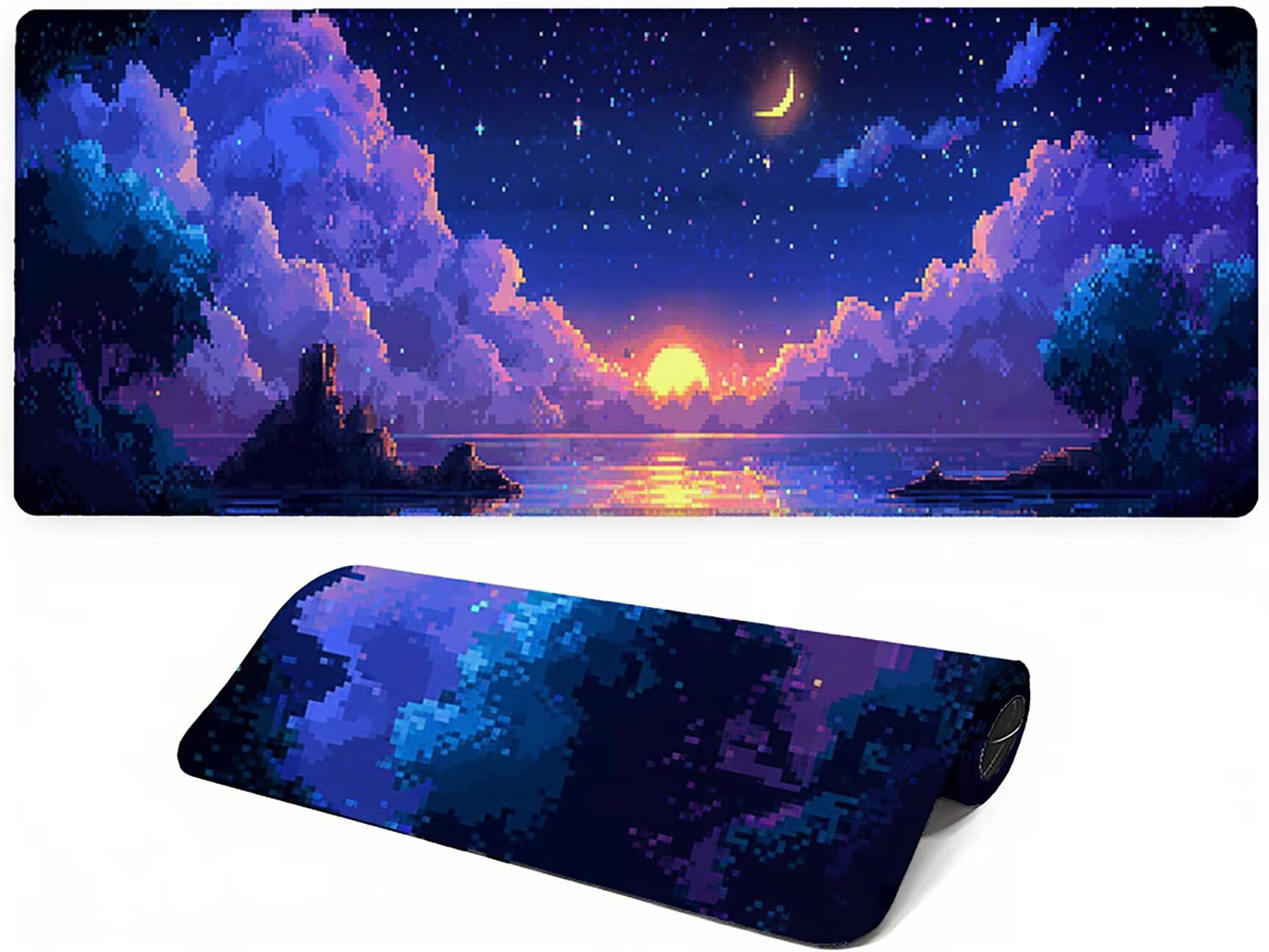 Lejnlnng Podkładka pod mysz do gier XXL, 160 x 80 cm, gwiaździste niebo, wodoodporna podkładka pod mysz XL Krajobraz, antypoślizgowa gumowa podkładka pod mysz z przeszytymi krawędziami, biuro, Gaming
