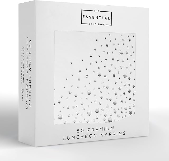 Stylowe srebrne serwetki 16,5 x 16,5 cm, 50 sztuk białych i srebrnych serwetek obiadowych, dodaj blasku swojemu wydarzeniu dzięki serwetkom imprezowym, 3-warstwowe serwetki papierowe, jednorazowe