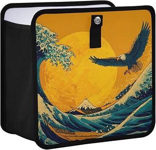 Car Trash Cans Sea Wave Bird Print, Foldable Water Resistant Leak Proof with Lid for Auto Seat Back-S
