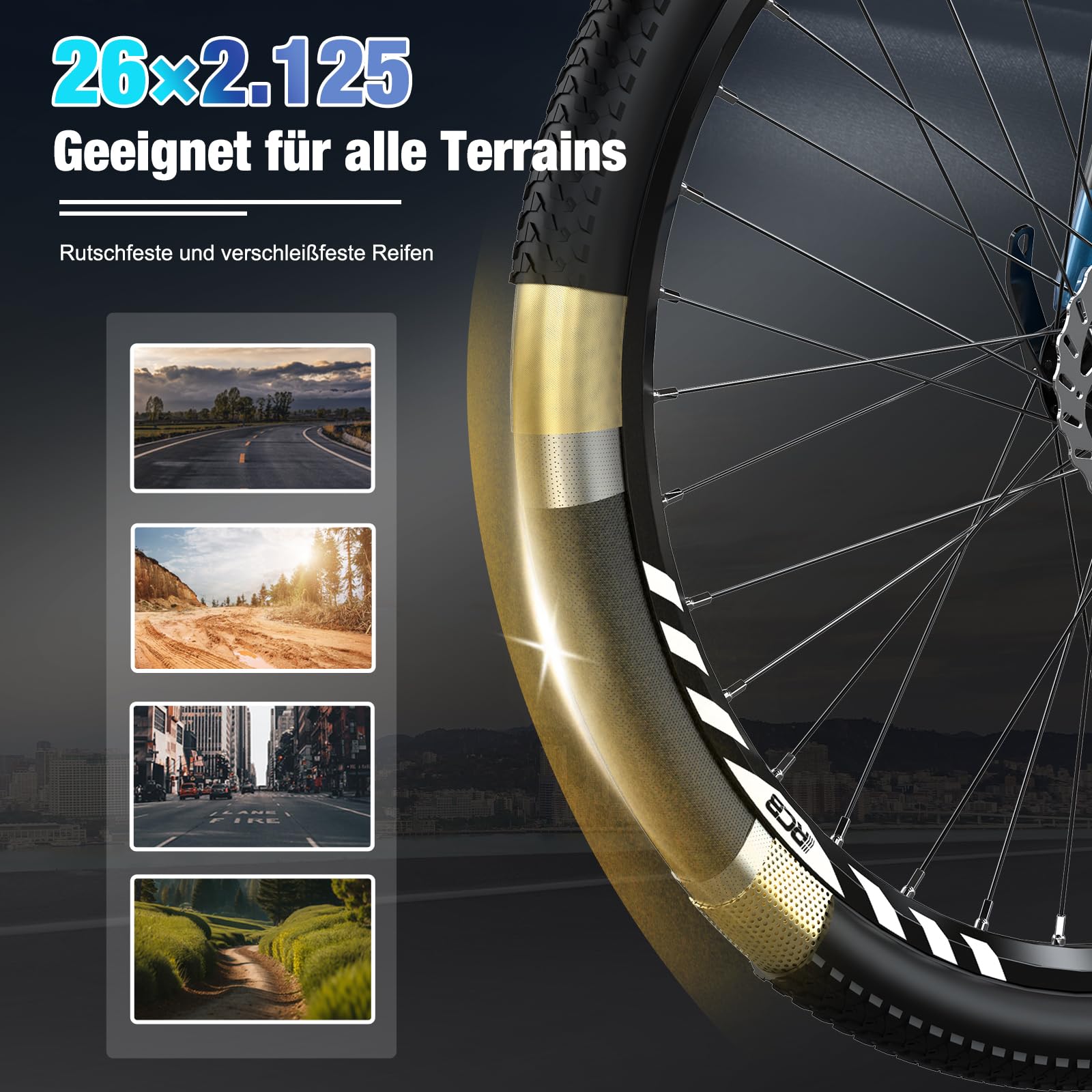 RCB E Bike RK15, Elektrofahrrad 26 Zoll mit 10.4Ah 36V Lithium-Akku，Elektrofahrrad für Erwachsene für Damen und Herren， 7-Gäng, City Electric Bike Reichweite bis zu 35-90Km