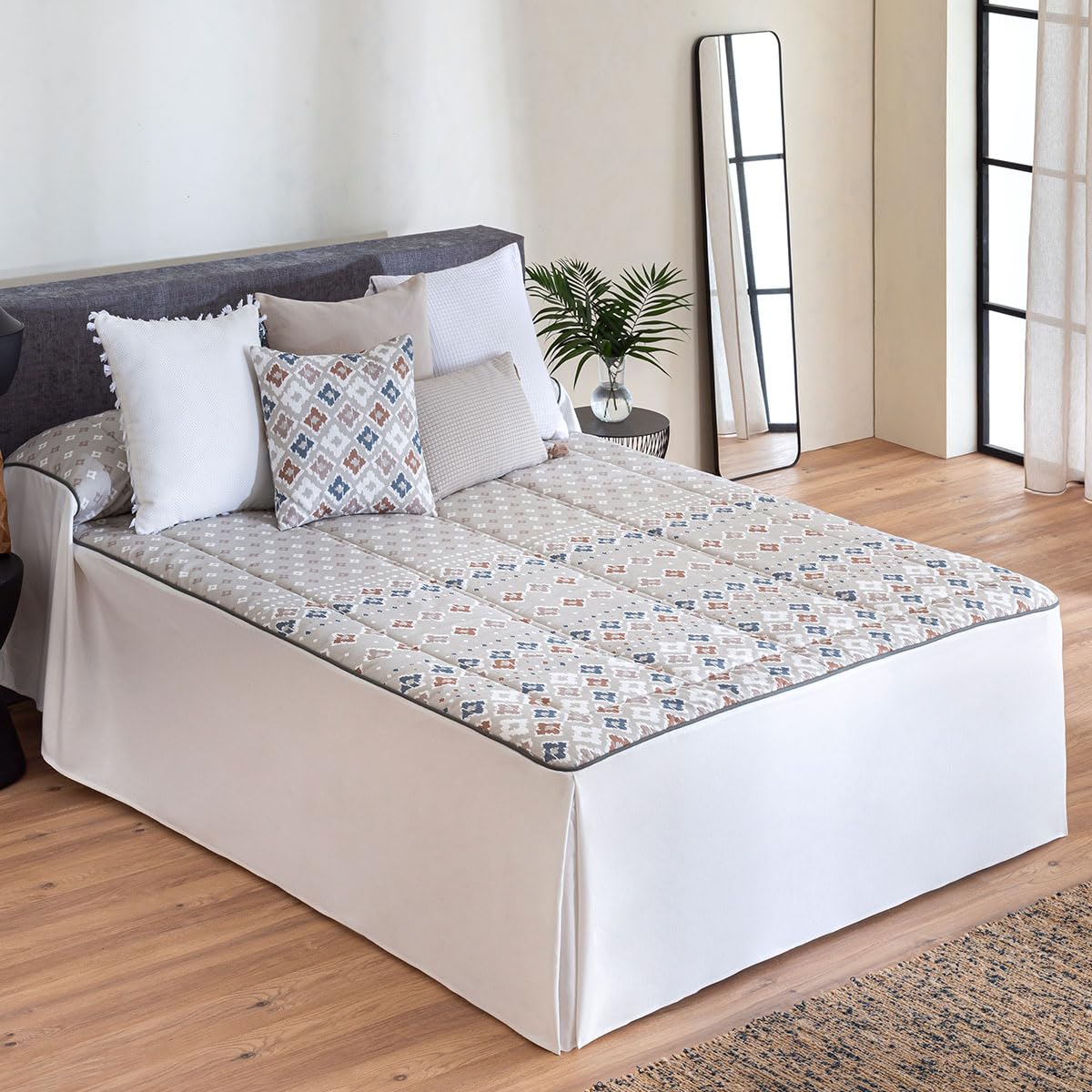 Lanovenanube Colcha Edredón Toledo Azul Cama 135 150 g con Cojín