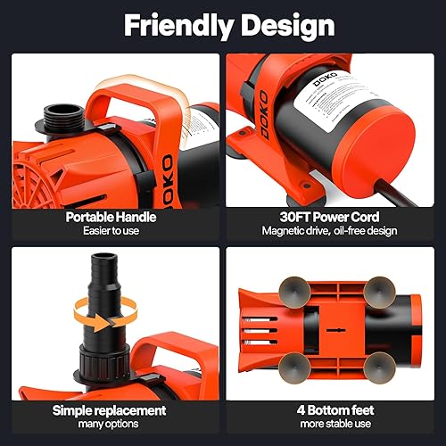 Miniatura 7 de DOKO Bomba de agua sumergible de 2700 GPH, bomba de estanque ajustable en 180 con cable de alimentación de 20 pies, bomba de acuario ultra