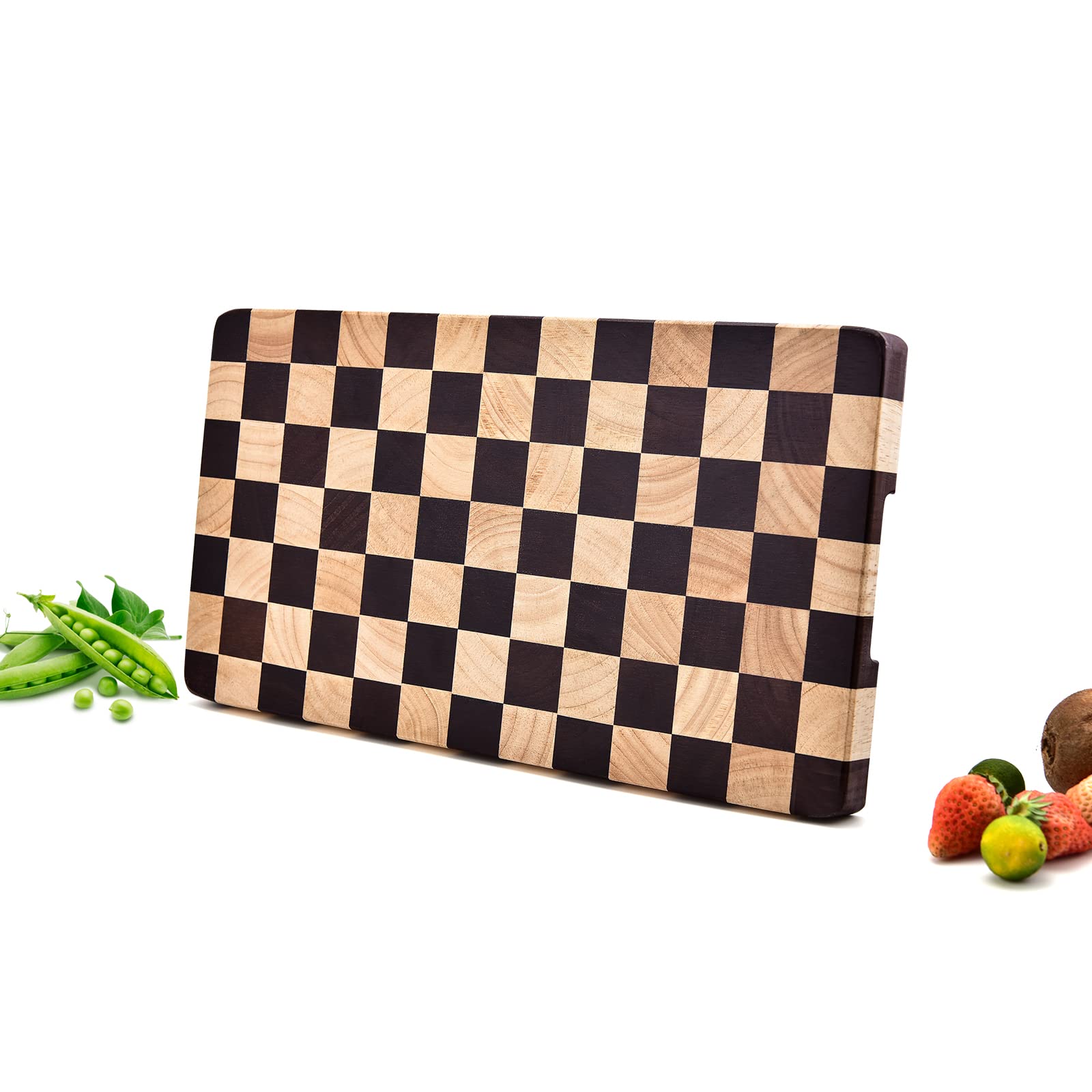 wood cutting board butcher block, wooden chopping board with checkerboard pattern and inner side handles meat cheese charcuterie board, ideal for chopping, slicing, and dicing 15 * 8 inch