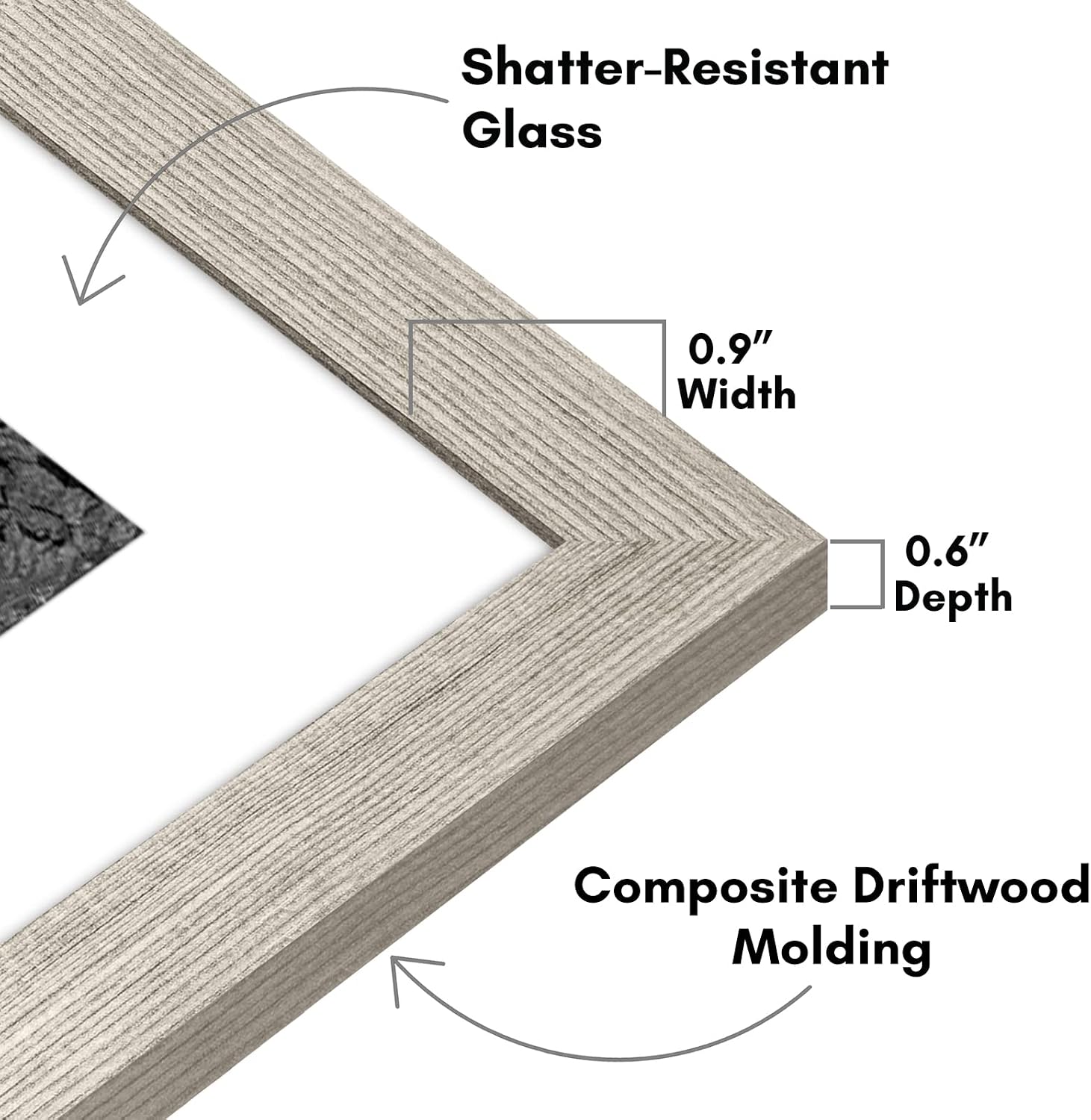 Americanflat 12x16 Picture Frame with Shatter-Resistant Glass - Use as 8x12 Frame with Mat or Display 12x16 Photo Without Mat - Signature Collection - Picture Frames for Wall Display - Driftwood
