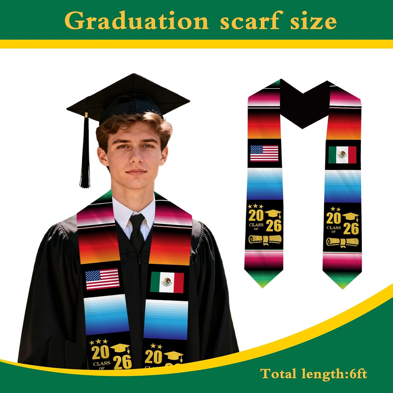 Class of 2026 Mexican Graduation Stole Sash Graduation Stole Mexican American Sash