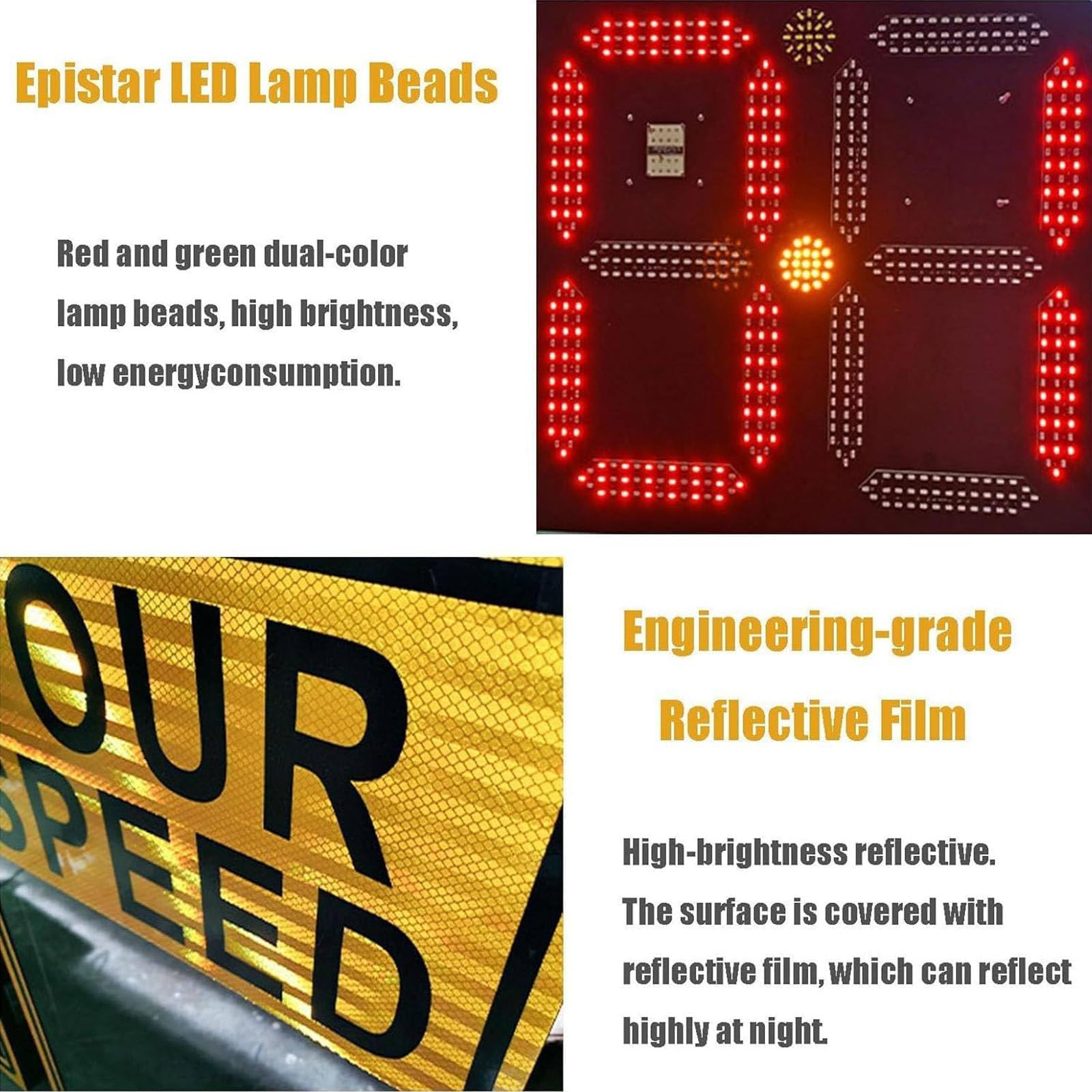 Señal de límite de velocidad de radar, pantalla LED alimentada por energía solar, detector de velocidad de tráfico para carreteras y carreteras, 50 x 70 cm, señal de velocidad de retroalimentación, 50