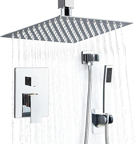 Miniatura 59 de Juego de grifo de ducha de 12 pulgadas, montaje en techo, sistema de ducha de lluvia de alta presión, combo de rociador de ducha de lluvia cuadrado